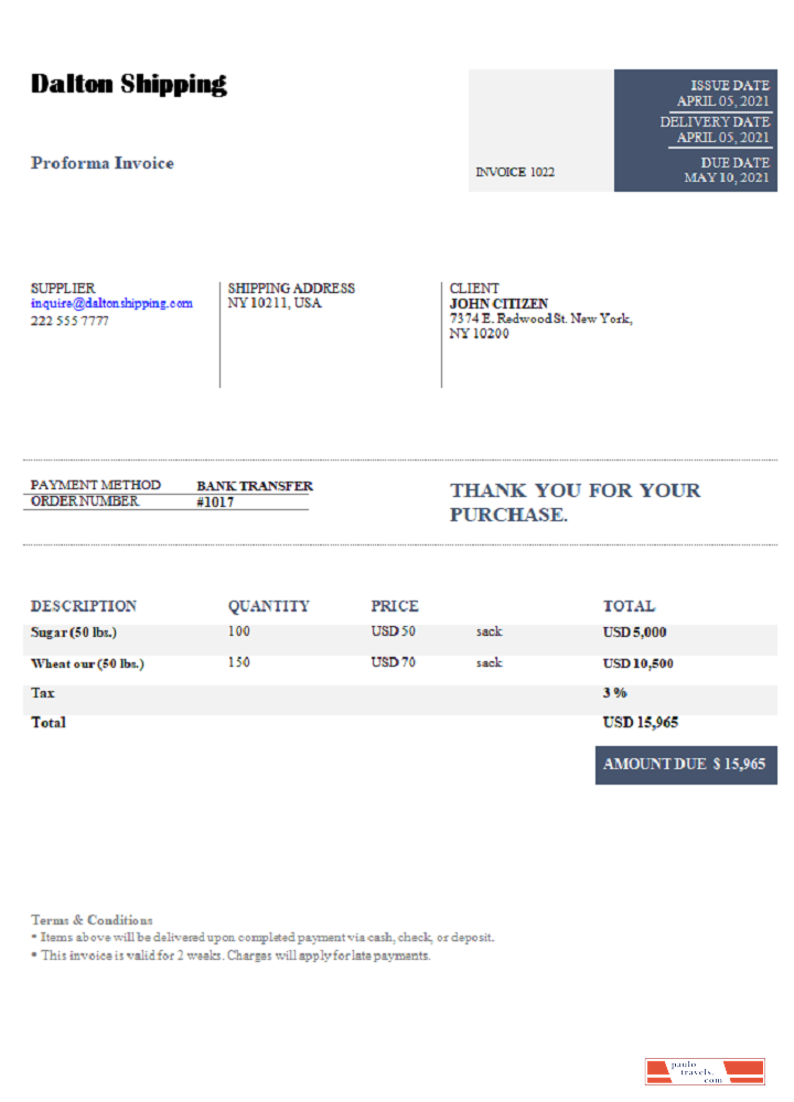 USA Dalton Shipping invoice PSD template